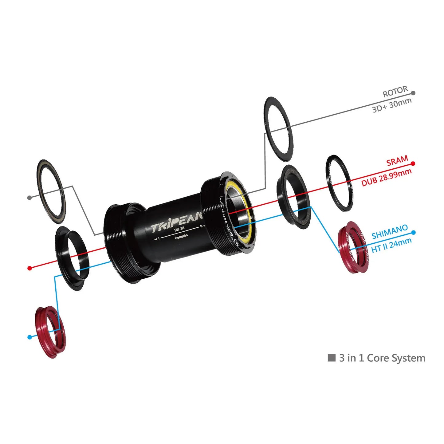 Tripeak JetStream Pro BB30 Twist-Fit 3in1 Bottom Bracket (30mm,DUB,HG24)