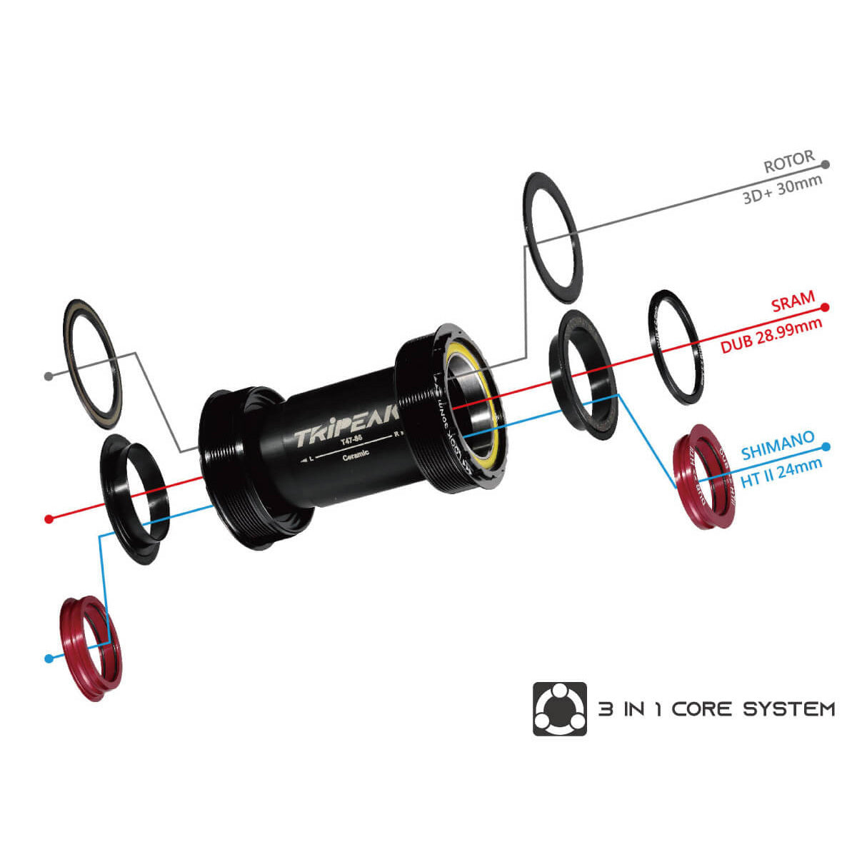 Tripeak Press-Fit BB386 86.5mm 3in1 Bottom Bracket (30mm,DUB,HG24)